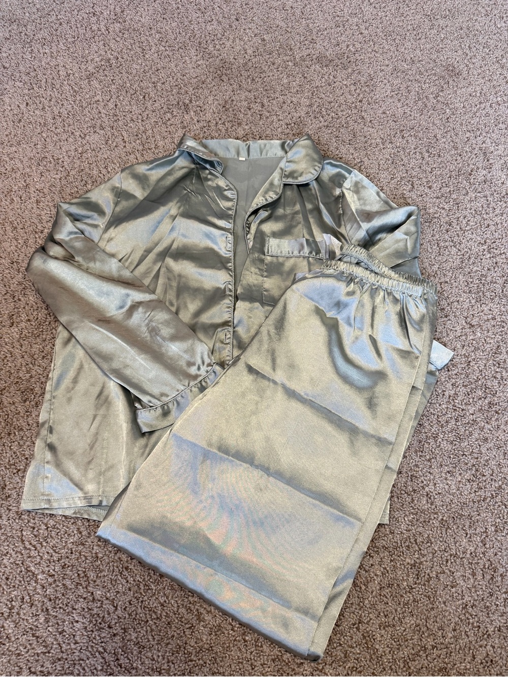 Women's Satin Pajama Set - Silver Sleep Top & Pants